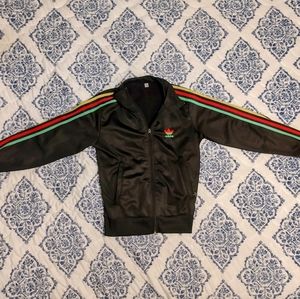 adidas Rasta Track Jacket size small. Black Satin. Vintage